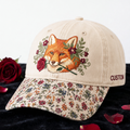 Personalized Fox Floral Roses Botanical Portrait Embroidered Floral & Leopard Brim Hat