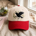 Crow With Coffee Cup Boho Floral Wreath Embroidered Two-Tone Hat