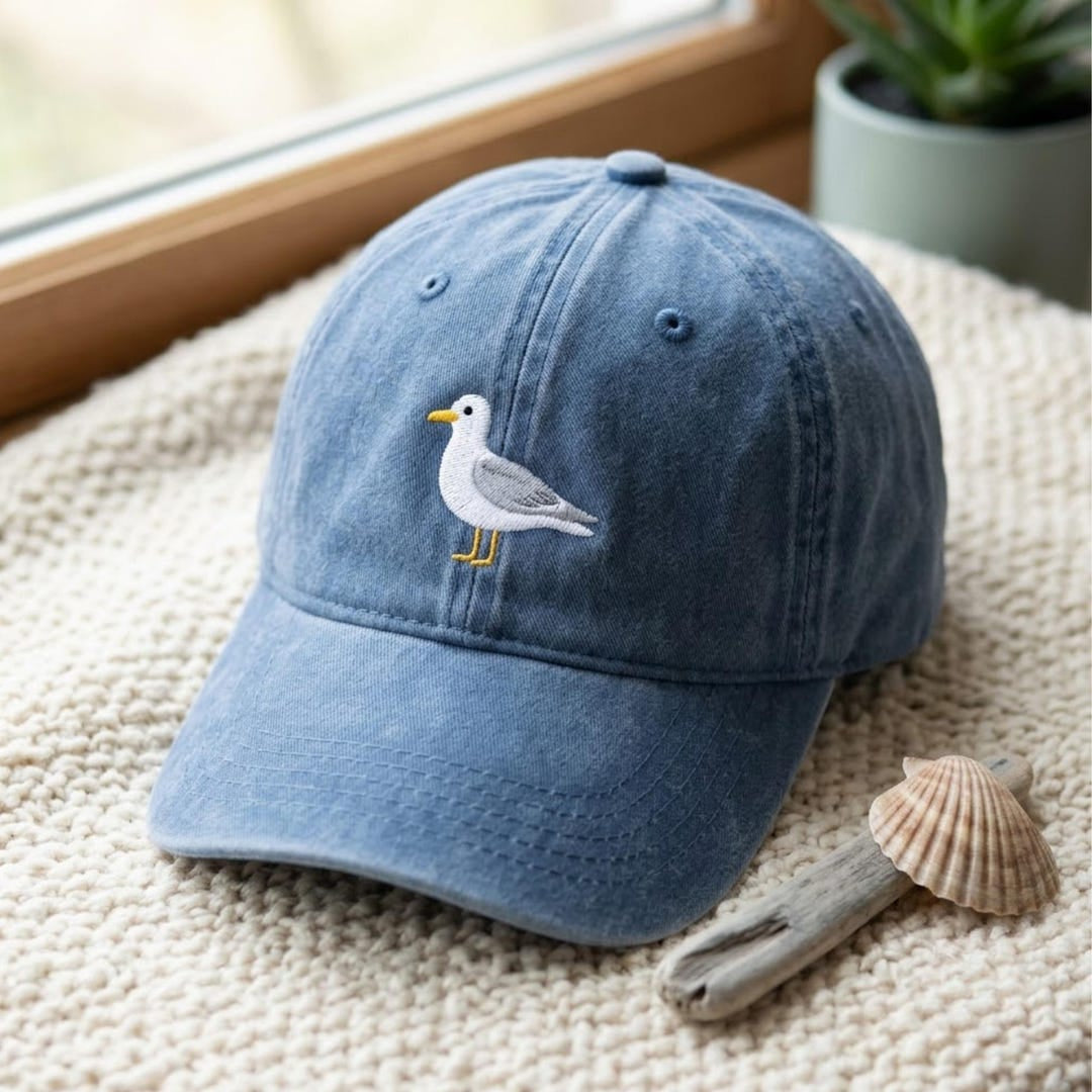Seagull Bird Coastal Beach Embroidered Hat — Washed Hat