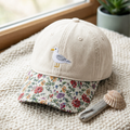 Seagull Bird Coastal Beach Embroidered Floral & Leopard Brim Hat