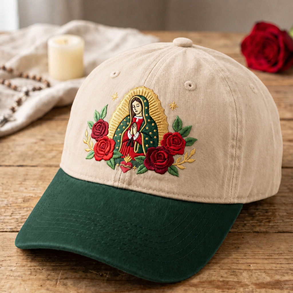 Personalized Our Lady of Guadalupe Virgin Mary Roses Catholic Embroidered Two-Tone Hat