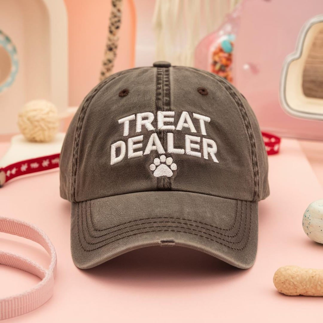 Treat Dealer Paw Print Funny Dog Mom Embroidered Hat — Washed Hat