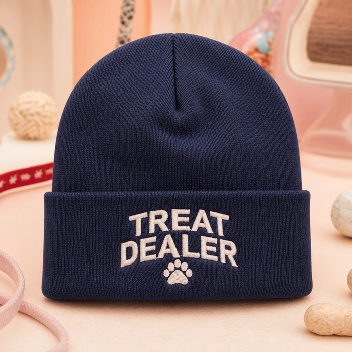 Treat Dealer Paw Print Funny Dog Mom Embroidered Beanie