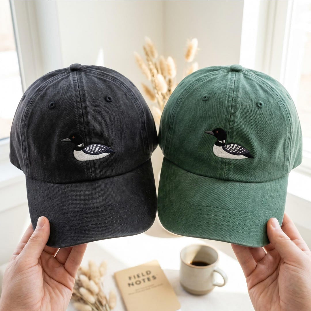 Common Loon Bird Embroidered Hat — Washed Hat