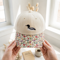 Common Loon Bird Embroidered Floral & Leopard Brim Hat