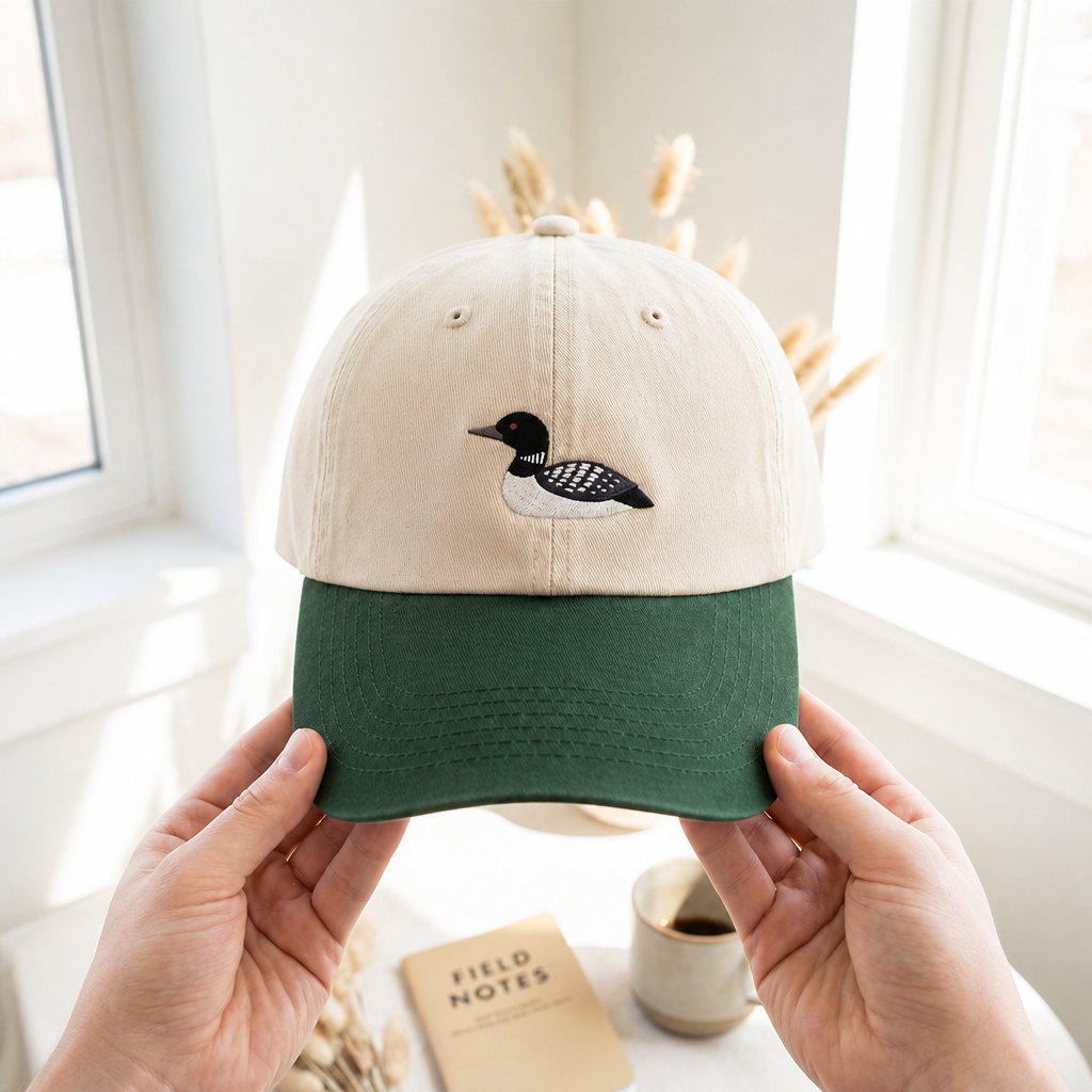 Common Loon Bird Embroidered Two-Tone Hat