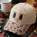 Halloween Bats Campfire Roasting Marshmallows Moon Stars Embroidered Floral & Leopard Brim Hat