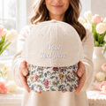 Personalized Custom Text Embroidered Floral & Leopard Brim Hat
