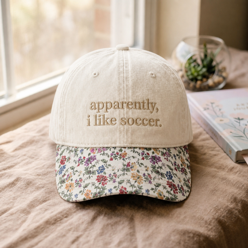 Apparently I Like Soccer Funny Embroidered Floral & Leopard Brim Hat