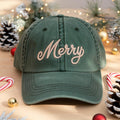 Merry Christmas Script Embroidered Hat — Washed Hat