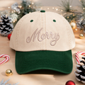 Merry Christmas Script Embroidered Two-Tone Hat