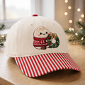 Christmas Dumpling Kawaii Ugly Sweater Wreath Embroidered Gingham & Stripe Brim Hat