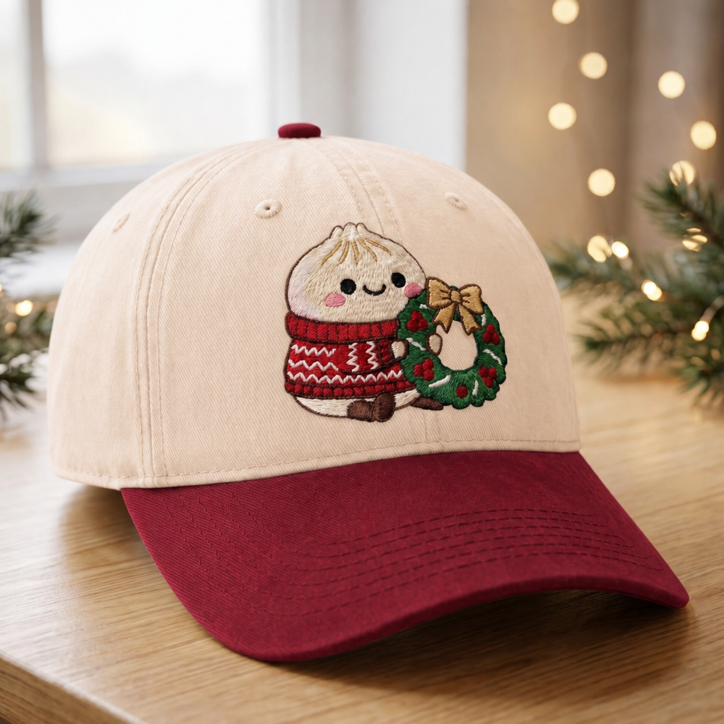 Christmas Dumpling Kawaii Ugly Sweater Wreath Embroidered Two-Tone Hat