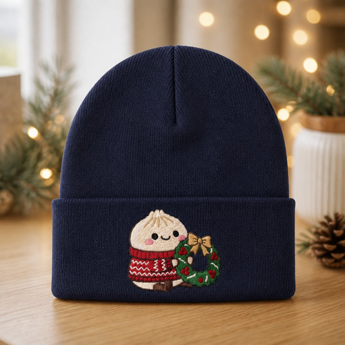 Christmas Dumpling Kawaii Ugly Sweater Wreath Embroidered Beanie