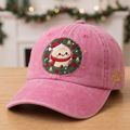 Personalized Christmas Dumpling Santa Hat Wreath Jingle Bells Embroidered Hat — Washed Hat
