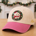 Personalized Christmas Dumpling Santa Hat Wreath Jingle Bells Embroidered Two-Tone Hat