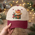 Christmas Fox Santa Hat Gift Box Holly Berries Embroidered Two-Tone Hat