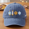 Personalized Hanukkah Dreidel Candle Gelt Star of David Cute Characters Embroidered Hat — Washed Hat