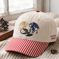 Personalized Three Dragons Fantasy Mythical Creatures Embroidered Gingham & Stripe Brim Hat