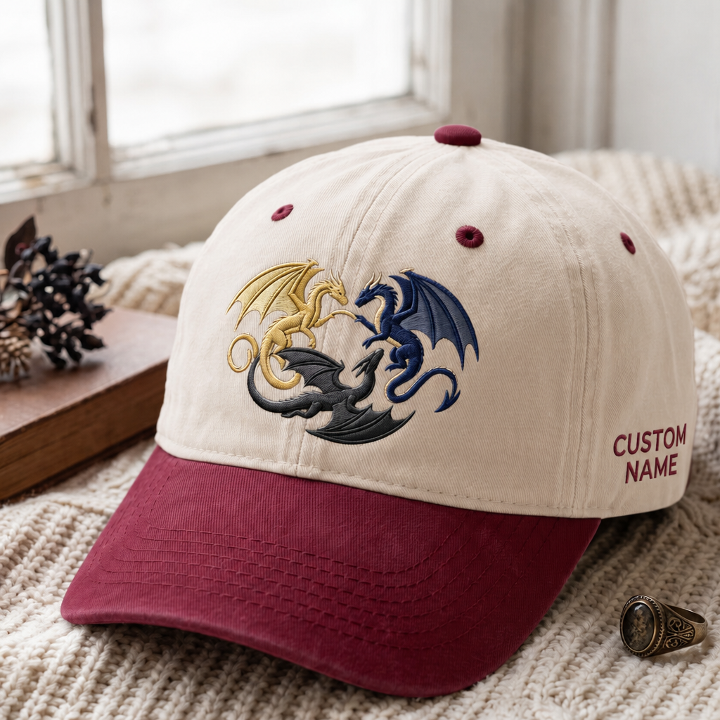 Personalized Three Dragons Fantasy Mythical Creatures Embroidered Two-Tone Hat