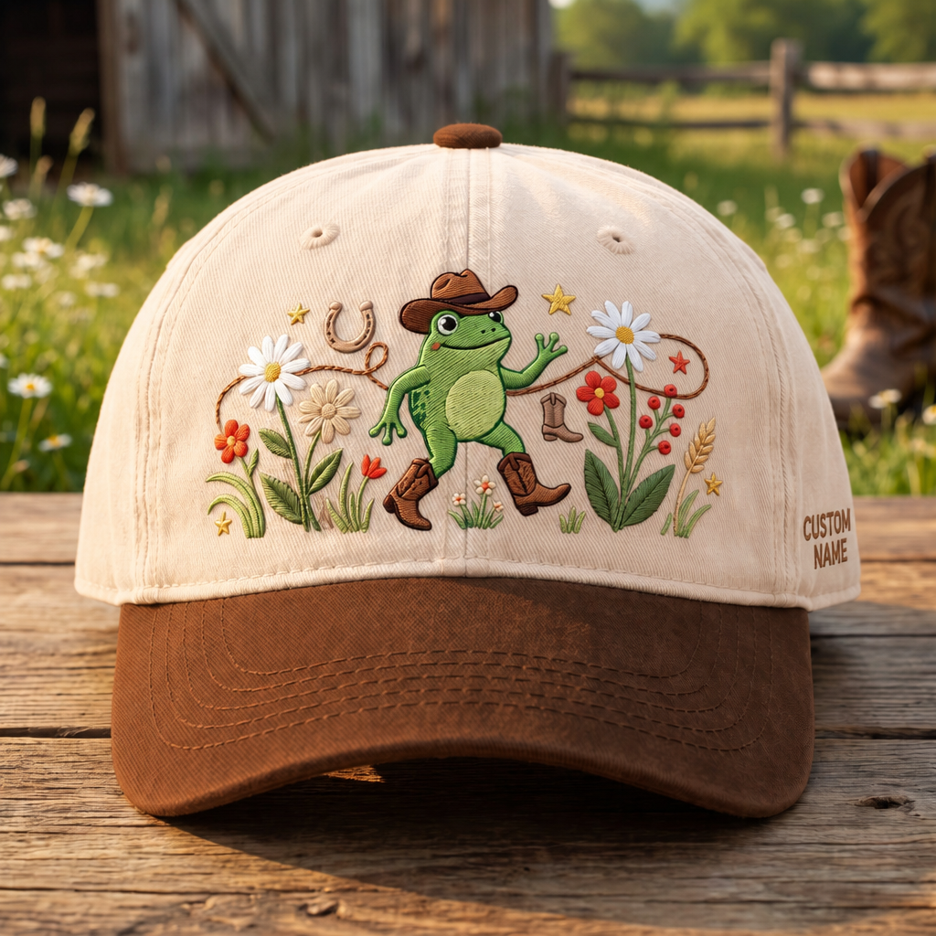 Personalized Cowboy Frog Wildflowers Horseshoe Dancing Embroidered Two-Tone Hat