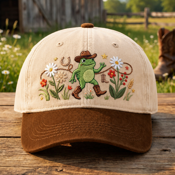 Personalized Cowboy Frog Wildflowers Horseshoe Dancing Embroidered Two-Tone Hat