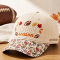 Personalized Football Season Fall Leaves Custom Name Embroidered Floral & Leopard Brim Hat