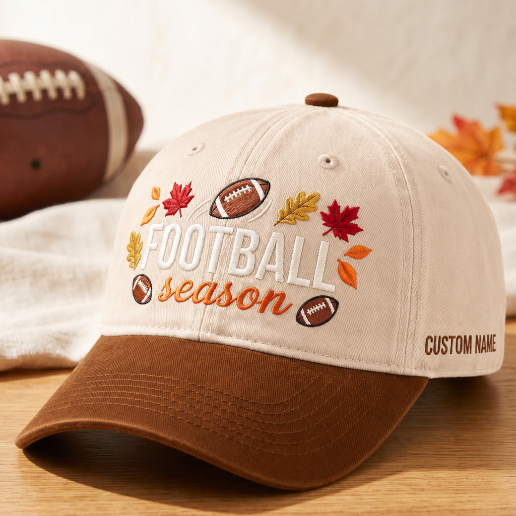 Personalized Football Season Fall Leaves Custom Name Embroidered Two-Tone Hat