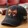 Personalized Football Bow Coquette Game Day Embroidered Hat — Washed Hat