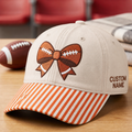 Personalized Football Bow Coquette Game Day Embroidered Gingham & Stripe Brim Hat