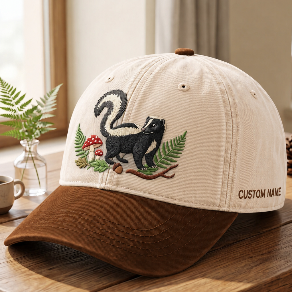 Personalized Skunk Mushroom Fern Forest Woodland Embroidered Two-Tone Hat