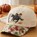 Personalized Headless Horseman Pumpkin Halloween Washed Embroidered Floral & Leopard Brim Hat