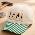 Personalized Papa If He Can't Fix It No One Can Tools Embroidered Gingham & Stripe Brim Hat