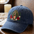 Personalized Our Lady of Guadalupe Roses Cross Faith Embroidered Hat — Washed Hat