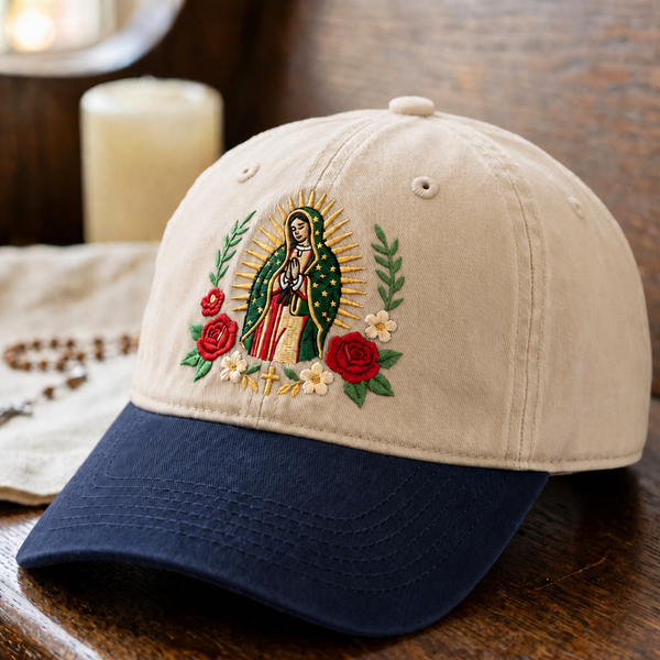 Personalized Our Lady of Guadalupe Roses Cross Faith Embroidered Two-Tone Hat