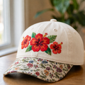 Personalized Tropical Hibiscus Floral Three Flowers Custom Name Embroidered Floral & Leopard Brim Hat