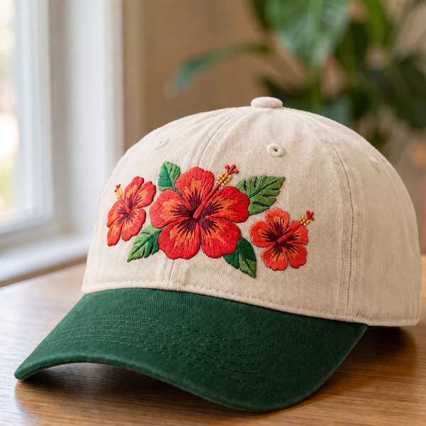 Personalized Tropical Hibiscus Floral Three Flowers Custom Name Embroidered Two-Tone Hat