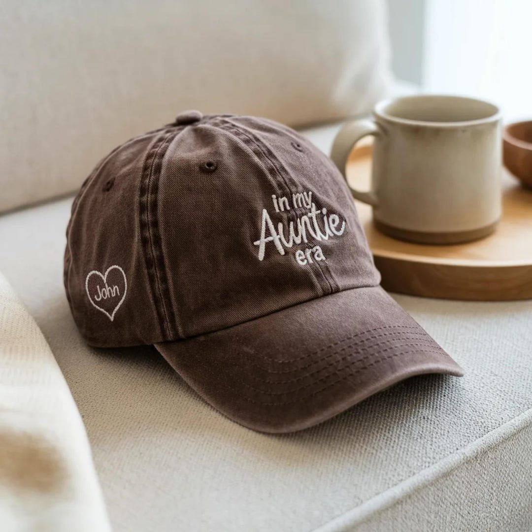 Personalized In My Auntie Era Kids Names Heart Side Embroidered Hat — Washed Hat