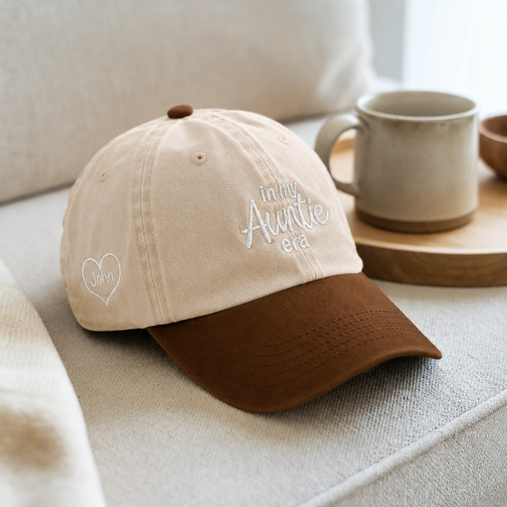 Personalized In My Auntie Era Kids Names Heart Side Embroidered Two-Tone Hat