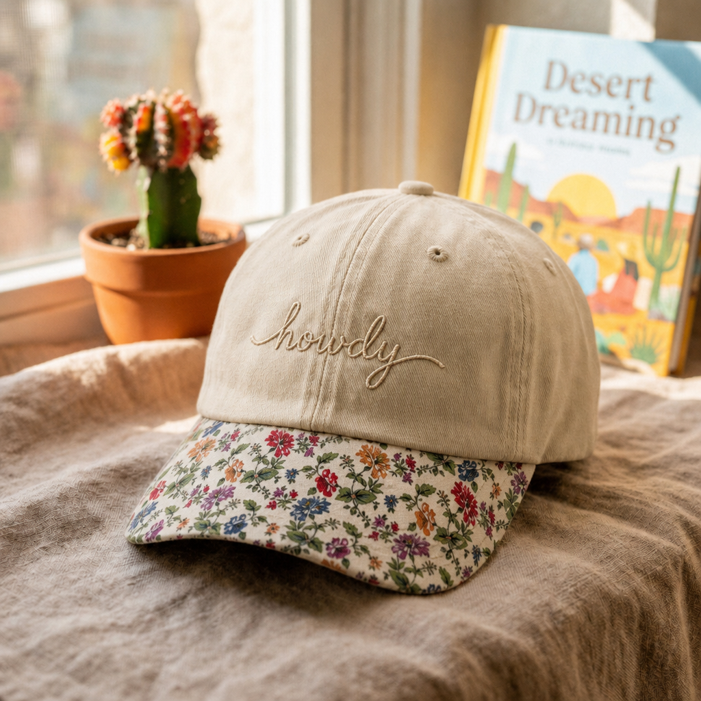 Howdy Script Embroidered Floral & Leopard Brim Hat