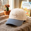 Howdy Script Embroidered Gingham & Stripe Brim Hat