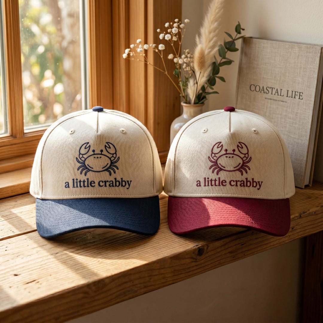 A Little Crabby Cute Crab Coastal Summer Embroidered Hat — Baseball Cap