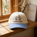 A Little Crabby Cute Crab Coastal Summer Embroidered Gingham & Stripe Brim Hat