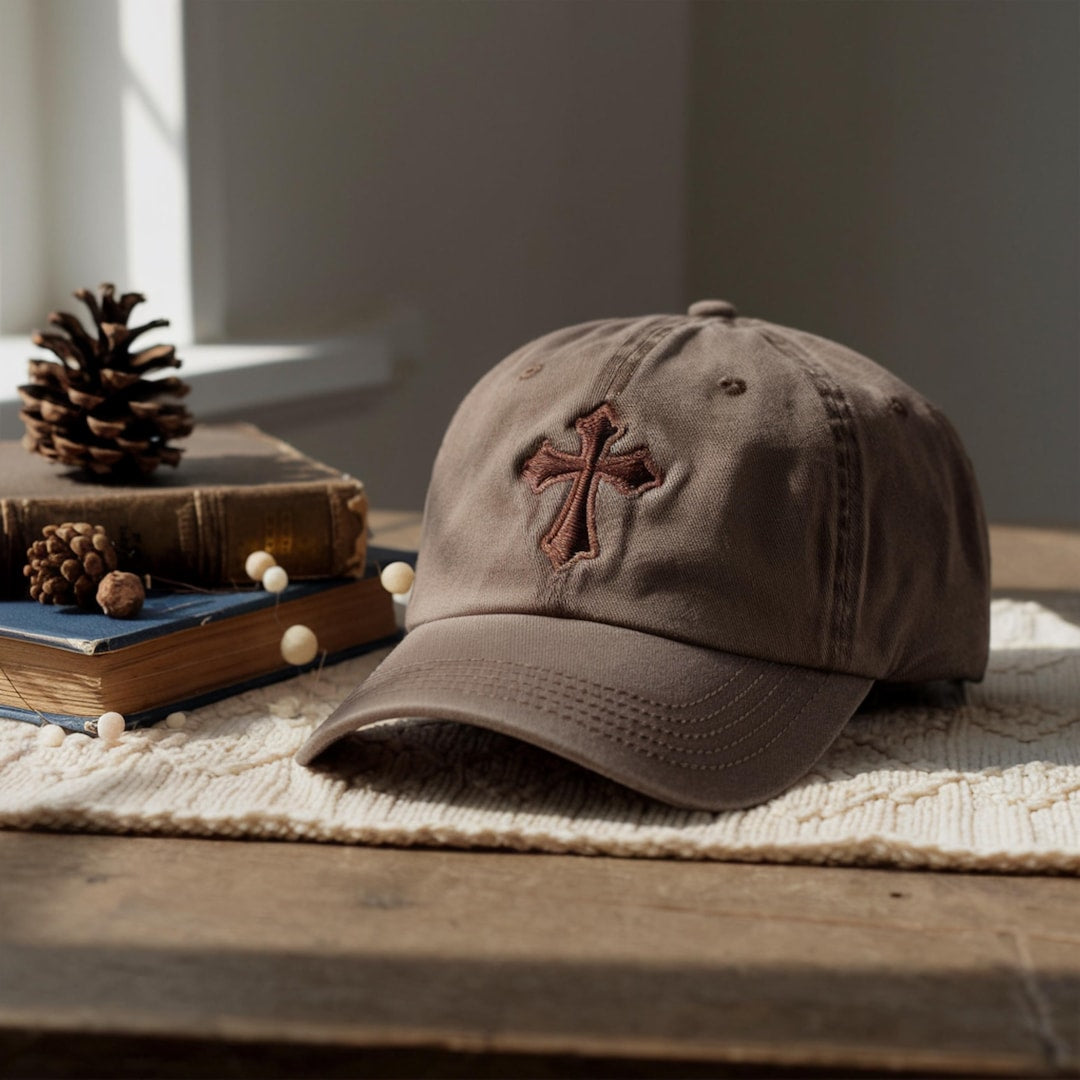 Christian Cross Minimalist Faith Embroidered Hat — Washed Hat