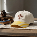 Christian Cross Minimalist Faith Embroidered Gingham & Stripe Brim Hat