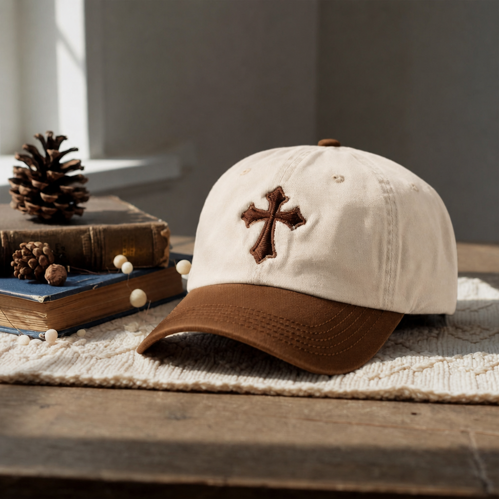 Christian Cross Minimalist Faith Embroidered Two-Tone Hat