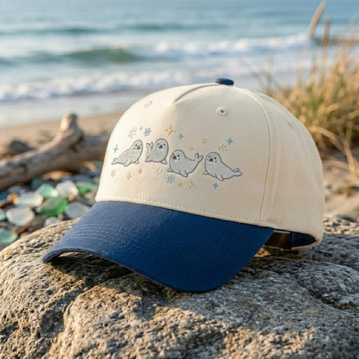 Cute Baby Seals Flowers Stars Ocean Embroidered Hat — Baseball Cap