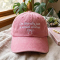 I'm Literally Just a Social Worker Coquette Bow Embroidered Hat — Washed Hat