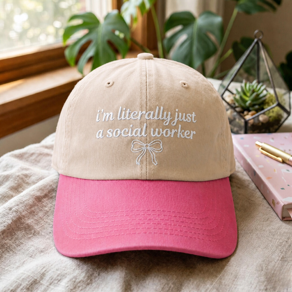 I'm Literally Just a Social Worker Coquette Bow Embroidered Two-Tone Hat