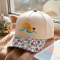 Sun Waves Heart Minimalist Beach Embroidered Floral & Leopard Brim Hat